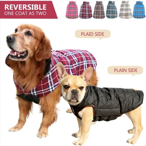 NWT Kuoser Plaid Reversible Winter Dog Coat Cold Weather Quilted Puffy Vest M - Picture 2 of 12